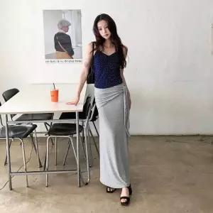 여자 데일리룩 찰랑거리는 물결 스트랩 레이어드 롱 스커트_25356437_588872