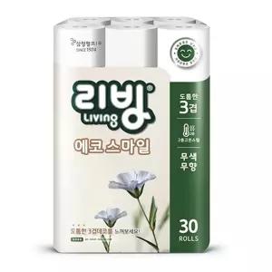 리빙에코 스마일 화장지 22MX30롤 2개휴대용티슈 욕실휴지 일반 여행용 3겹 가정용 화장실 용티슈 미용