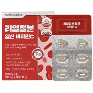 리얼철분 엽산 비타민C 가임기여성 철흡수 에너지생성 체내산소운반 혈액생성 성장기 청소년 60정