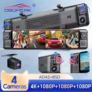 4채널 360도 블랙박스 ° 11인치 4K+1K+1K+1K WIFI 후면보기 미러 비디오 자동차 DVR BSD 비전 24H 주차