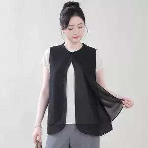 애비뉴투지 엄마옷 원버튼 날개 쉬폰 여성 여름 루즈핏 이중 조끼 V06604