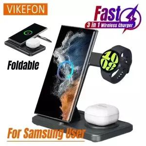 접이식 3 in 1 무선 충전기 휴대폰 스탠드 삼성 S24 S23 Z 플립 6 워치 7/7 울트라 6/6 4 클래식 5 프로