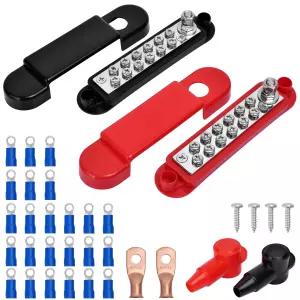 파워 디스트리뷰션 블록 - 12V 150A 1/4인치 스터드 및 M4 단자가 있는 듀얼 버스 바 보트 자동차 RV