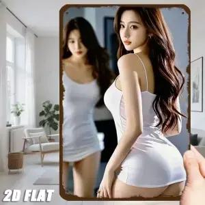 HD 틴 사인 흰색 바디콘 미니 드레스를 입은 아름다운 빈티지 금속 플 벽 장식 바 펍 남자들의 은신처 가정