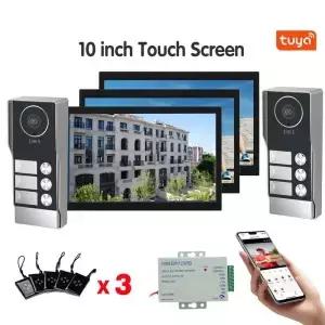 4선식 7인치 WiFi 비디오 도어폰 10인치 스크린 모니터 2개 RFID 카메라 다세대 아파트 건물 출입 통제