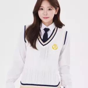 남녀공용 꽈배기 골드자수 브이넥 교복조끼(2color)