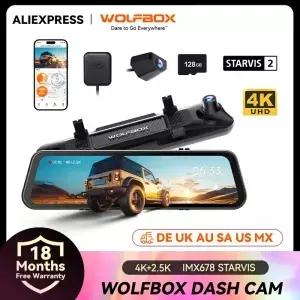 울프박스 G900 블랙박스 4K+2.5K 차량용 DVR 음성 제어 5GHZ WIFI 및 GPS 비디오 전후방 카메라