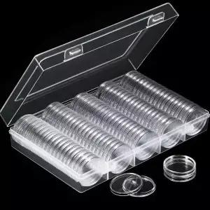 100Pcs 지우기 동전 캡슐 홀더 케이스 27/30mm 투명 기념 수집 가능한 보관 상자 컬렉션 용품