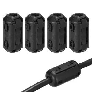 MECCANIXITY 4Pcs 클립온 페라이트 링 코어 RFI EMI 소음 억제 필터 케이블 간섭 감소 블랙 실린더용 3.5mm