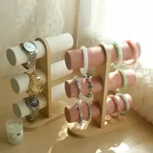 DIY 3단 선반 정리함 나무 보석 팔찌 보관 진열대 체인 시계 하드 스탠드 홀더 여성 조립형
