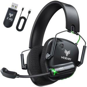 WEEARY PC, , 스위치 및 Mac, 듀얼 모드 2.4GHz 블루투스 게이밍 헤드폰용 무선 헤드셋, 마이크, 초저지연, 3D 스테레오 사운드, 최대 45시간 배터리 지원