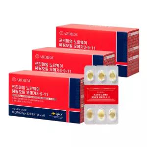 아르디엠 프리미엄 노르웨이 헤링오일 오메가 3-9-11 600mg x 30캡슐 3개