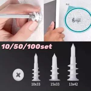 100/50/10세트 드릴링 드라이월 앵커 타핑 나사 석고보드 벽 플라스틱 나일론용 확장 플러그
