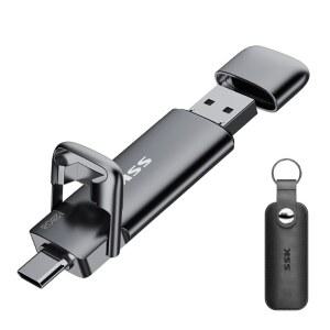 SSK 128GB 듀얼 USB C 플래시 드라이브, 2-in-1 타입 C+ A 3.2 Gen2 솔리드 스테이트 썸 15, 3, Android Phone, 태블릿, 노트북용 메모리 스틱 데이터 스토리지 최대 550MB/s 속도 향상