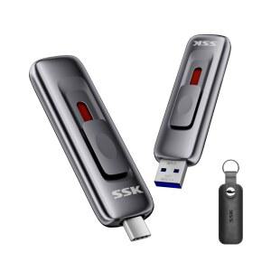 SSK 512GB 플래시 드라이브, 슬라이딩 듀얼 USB 3.2 드라이브 타입-c +A 최대 560MB /s 읽기 속도 15 /16 /17 /Android /Windows /Tablet /TV용 외장 솔리드 스테이트