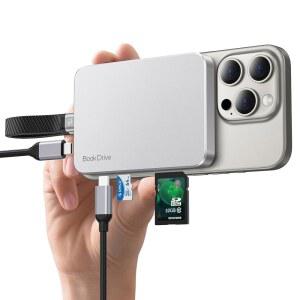 BookDrive 512GB 마그네틱 외장 SSD(SD /TF 카드 리더, PD 100W 충전, 노트북 및 USB-C 스마트폰용 타입-C 오디오 인터페이스 - 휴대용 SSD, USB 3.2 Gen2-P10PRO용 1000MB/s)