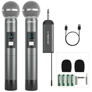 Phenyx Pro 듀얼 디지털 무선 마이크 시스템, 휴대용 다이내믹 2개 , 15개의 UHF 주파수 그룹, 미니 리시버, 노래방, 교회, DJ, 노래를 위한 메탈 (PDP-2-2H)