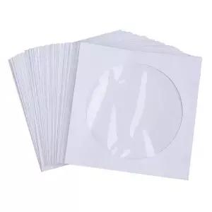 CD DVD 종이 슬리브 봉투 보관 투명 창 케이스 플랩 흰색 접이식 가방 12.5cm 10 개 50