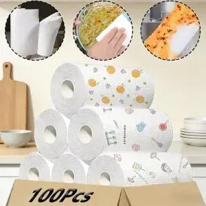 한 롤 100매 게으름뱅이 걸레 흡수성 두꺼운 주방 종이 건식 및 습식 겸용 기름 없는 일회용