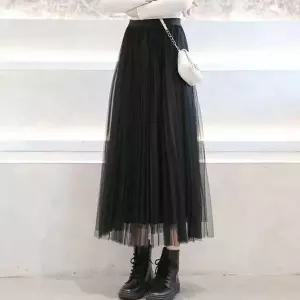 발레리나 롱치마 레이스 망사 A라인 스커트 이중 쉬