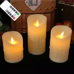 3 원격 제어 이동 심지 LED 장식 양초 현실적인 을 가진 배터리 춤추는 결혼식 기둥 팩