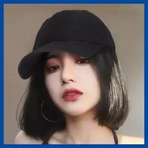 블랙 일체형 단발 가발 모자 패션 데일리 헤어스타일