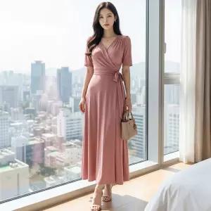 에브나야 랩 롱원피스 반팔 하객룩 AA2175