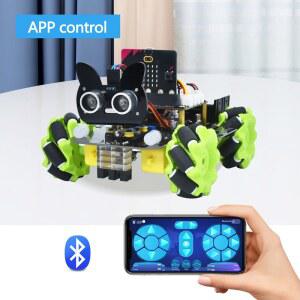 Keyestudio 마이크로 비트 4WD 메카넘, 마이크로비트 스마트 카 키트용 Python 언어 프로그래밍 시스템이 포함된 보드 로봇 자동차 V2.0 포함