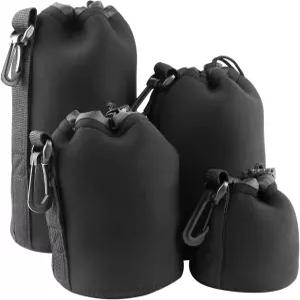 4pcs 카메라 렌즈 가방 드로스트링 디자인의 4사이즈 보호 파우치 세트 소프트 플러시 네오프렌 백 캐논