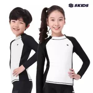 스키즈 남/여아동공용 래쉬가드 상의 화이트블랙 수영복 키즈 주니어 SF5US5001RBK