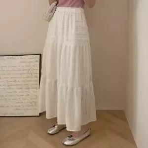 봄 데이트룩 나들이룩 여성 허리밴딩 레이스 플레어 롱스커트