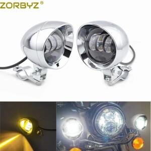 ZORBYZ 바이크 오토바이 크롬 LED 총알 통과 보조  안개등, 롤 케이지 가드 바, 튜브 마운트 브래킷 포함,