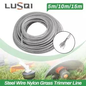 LUSQI 5M/10M/15M 스틸 와이어 나일론 잔디 트리머 라인 Brushcutter 로프 깎는 기계 코드 긴 라운드 롤