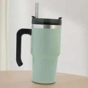 ( )스테인리스 진공 빨대 텀블러 600ml 차량용 보냉컵 카키 휴대용
