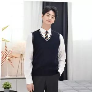 교복가디건 (빅사이즈) 네이비 화이트라인 교복조끼(남자) -4XL