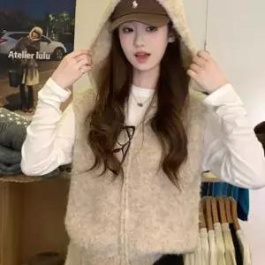 털니트 후드 집업 조끼 LL-1006334