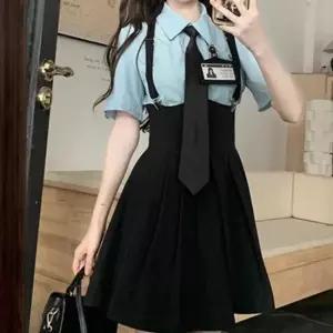 스카이블루 여자 반팔 서스펜더 세라복 교복세트