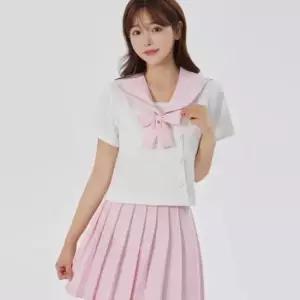 베이비핑크 화이트 두줄라인 세라복 세트 (반팔) 교복