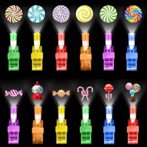 카포다 36 팩 캔디 테마 파티 용 LED 핑거 라이트 벌크 생일 용품용 글로우 인 더 다크 손전등 구디 백