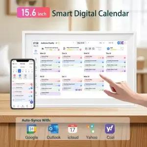 WiFi 15.6인치 디지털 캘린더 할일표 스마트 가족 일정표 할일 목록 터치스크린 플래너 사진 액자 HD