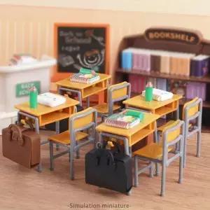 미니 교실 인형 집 책상 의자 칠판 소형 학교 Playset 가구 액세서리 모델 장식 선물