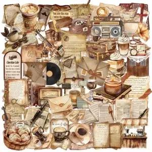 50PCS 빈티지 커피 애완 동물 스티커 미적 손 회계 투명 DIY 장식 Scrapbooking 용품