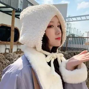 겨울 여행 데이트 양털 후드 모자 방한 보닛 귀도리