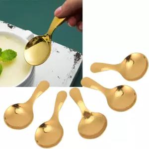왓리스 베이이 5PCS 숏핸들 스푼 캐니스터용 작은 스쿱 미니 골드 소금 설탕 조미료용 스파이스 병 커피 티