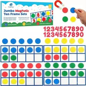70 PCS 마그네틱 텐 프레임 - 초등학교 교실 및 유치원용 수학 조작 도구 10 4개와 카운터 44개 게임 점보
