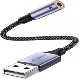 MOSWAG USB-3.5mm 잭 어댑터 0.65피트/20cm 외장 사운드 카드 마이크 TRRS 헤드셋 Windows PC 노트북 Mac