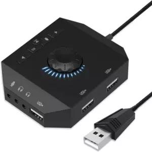 어댑터가 장착된 텐닥 USB 허브 3.5mm 헤드폰 마이크 잭이 외장 사운드 카드 노트북 PC HDD 용 볼륨 조절