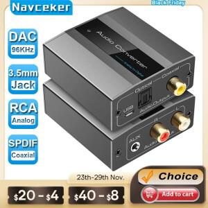 Navceker 96KHz 아날로그-디지털 오디오 변환기(RCA 3.5mm 잭 포함) TV 플스호환용 광학 Toslink SPDIF 동
