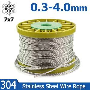 10M 직경 1.0-4.0mm 7X7 구조 304 스테인레스 스틸 와이어 로프 알람브레 케이블 소프트 낚시 리프팅 베어