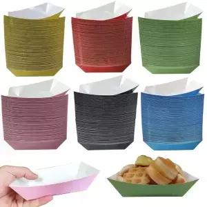10-50pcs 다채로운 종이 음식 보트 트레이 일회용 컨테이너 컬러 크래프트 서빙 생일 결혼식